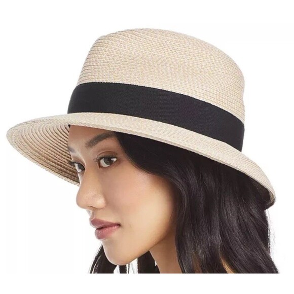 Eric Javits Squishee Classic Fedora Hat In Cream & Black Band New - Picture 10 of 11